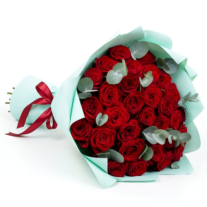 Bouquet of 25 Red Roses with Greenery