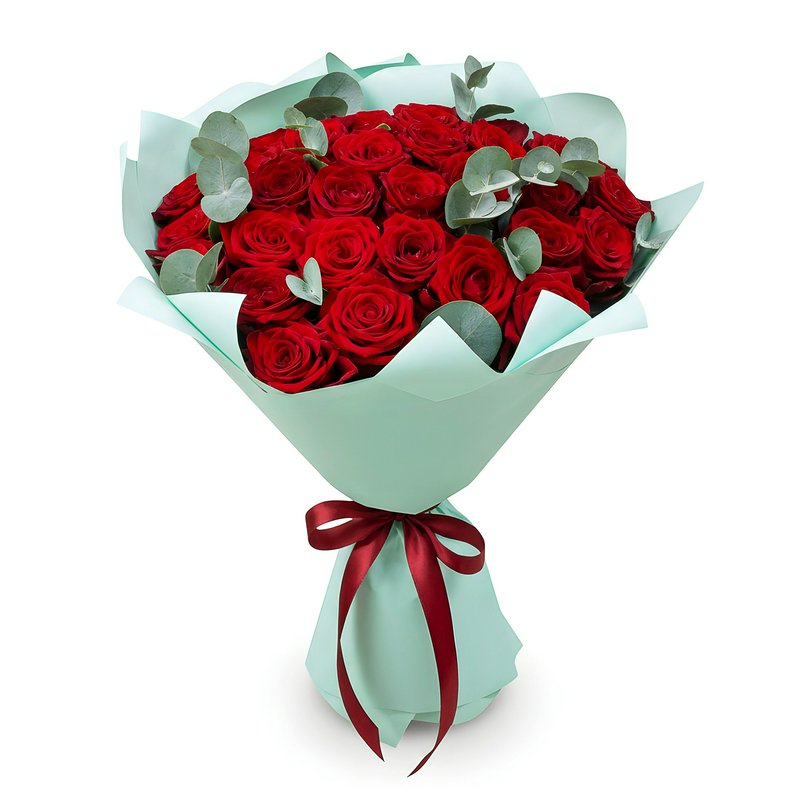 Bouquet of 25 Red Roses with Greenery