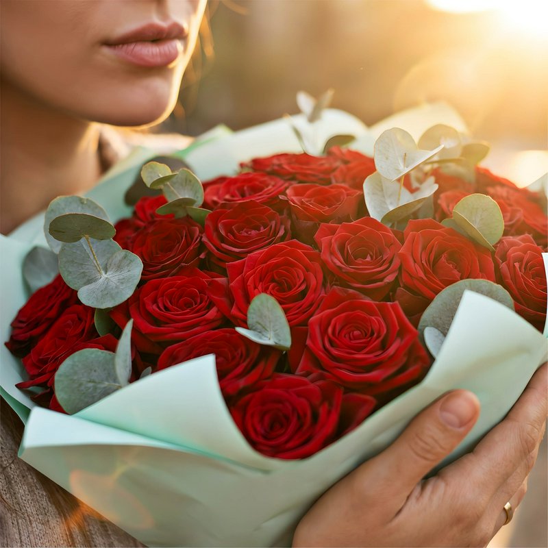 Bouquet of 25 Red Roses with Greenery
