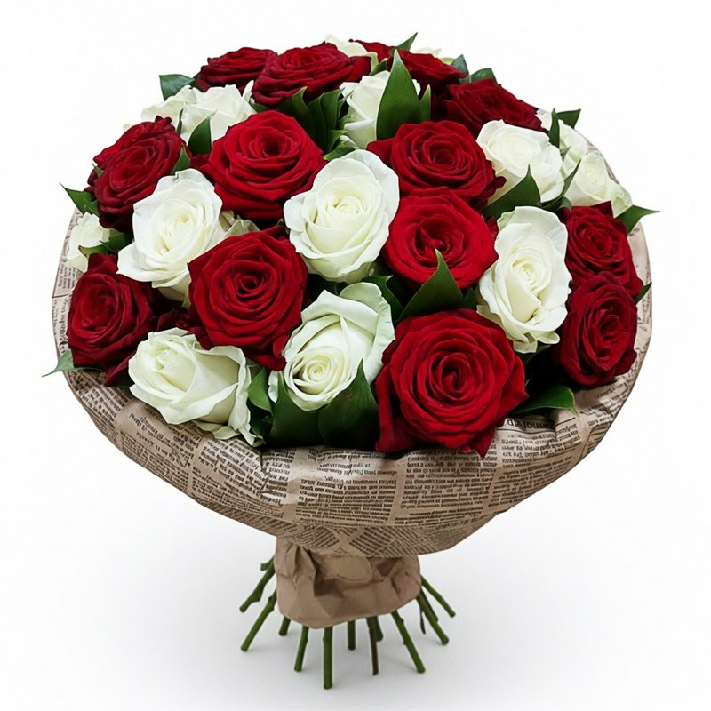 Red and White Roses Bouquet
