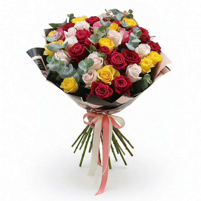 A bouquet of mixed color roses