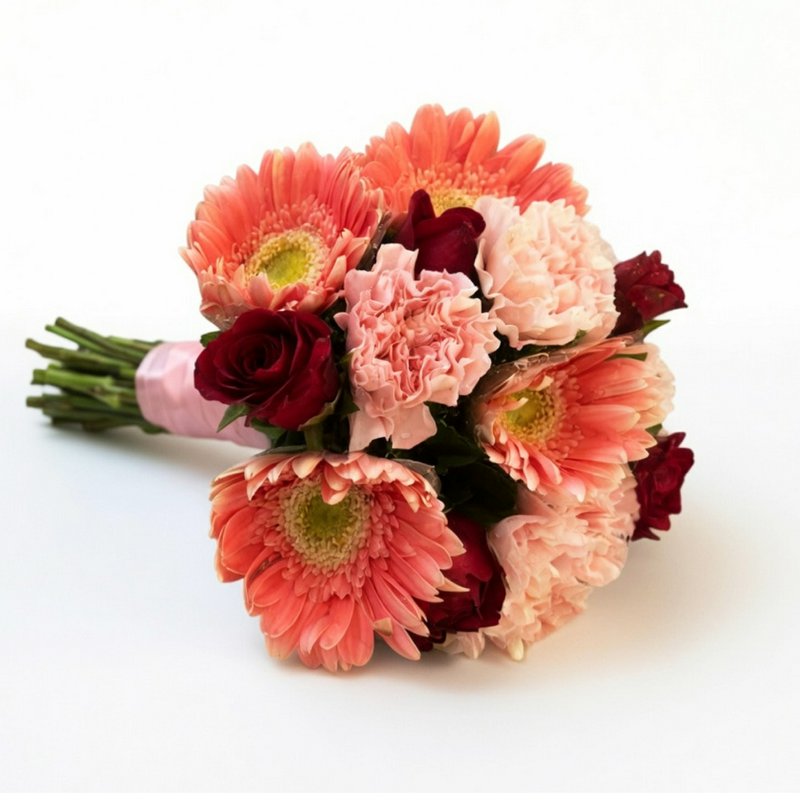 Bouquet with carnations, gerberas and roses