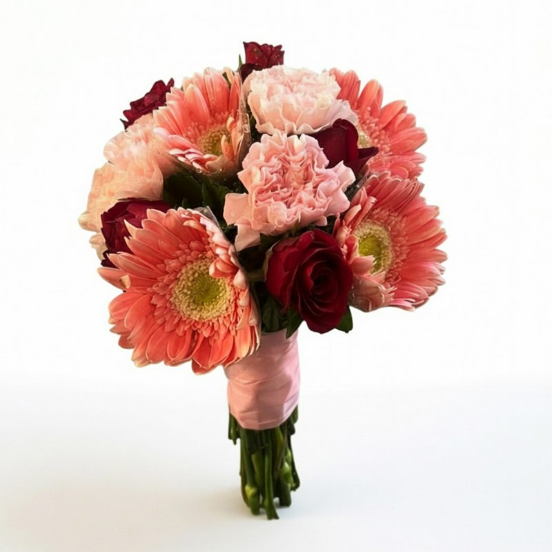 Bouquet with carnations, gerberas and roses