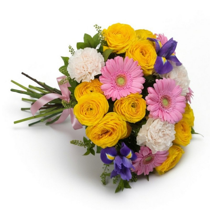 A bouquet of yellow roses and other flowers