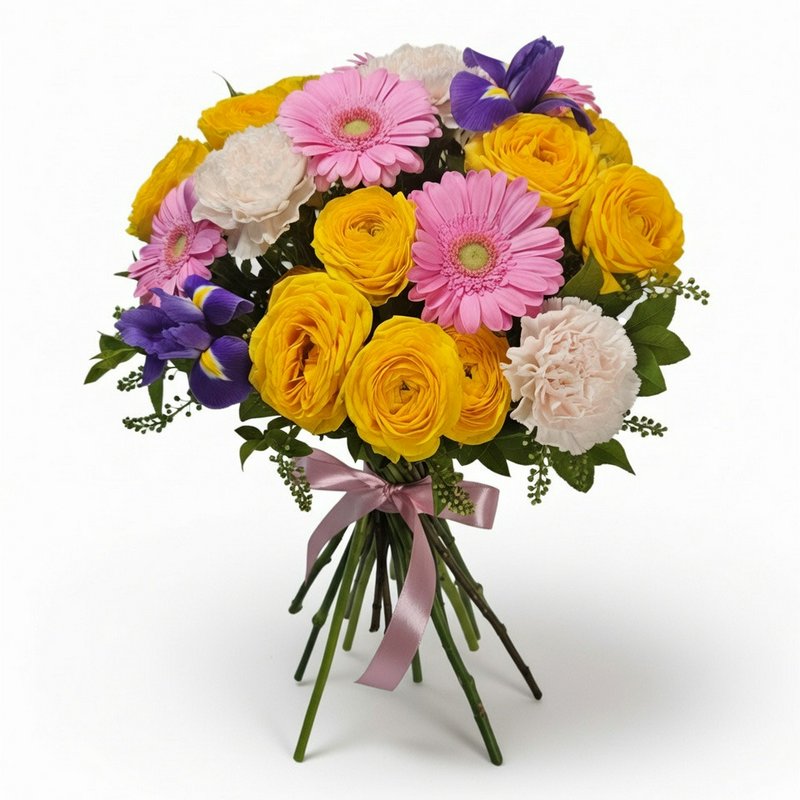 A bouquet of yellow roses and other flowers