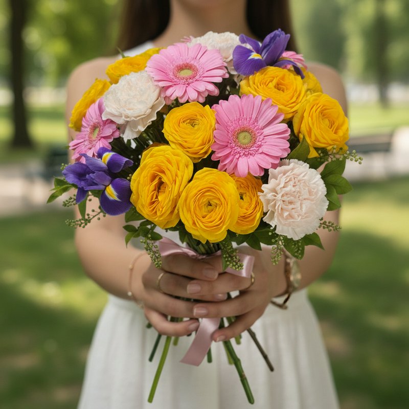 A bouquet of yellow roses and other flowers