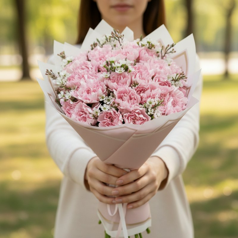A bouquet of pink carnations
