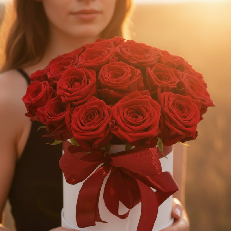 Red roses in a gift box